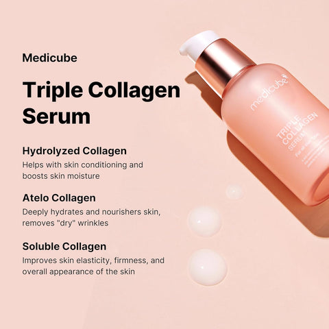 Medicube Triple Collagen Serum 1.85 fl.oz - Nourish dull skin with Triple Collagen Complex - A lightweight serum with Niacinamide and Hyaluronic Acid - Korean Skincare