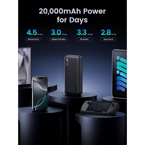 UGREEN Power Bank 20000mAh Built-In USB-C Cable, PB312 - Black