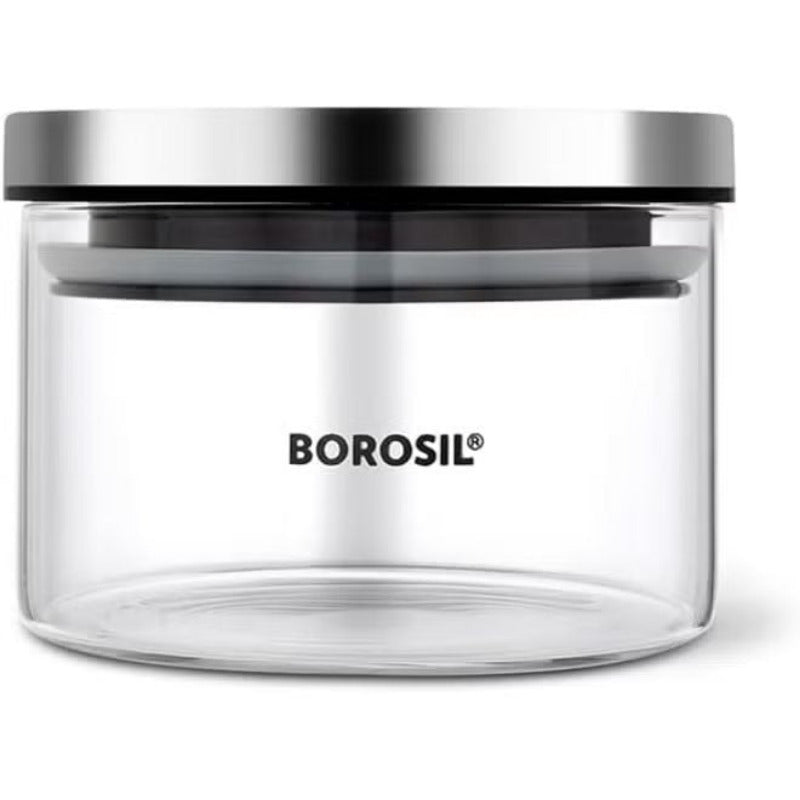 برطمان Borosil Classic لحفظ الطعام من زجاج البوروسيليكات مع غطاء من الستانلس ستيل، آمن للميكروويف والفرن والفريزر