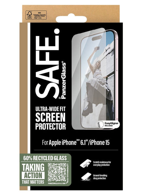 SAFE. by PanzerGlass Screen Protector iPhone '24 6.1" | 15 | Ultra-Wide Fit, Apple iPhone 16 | 15