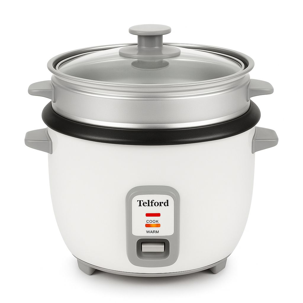 Telford 1.2L Electric Rice Cooker & Food Steamer – Fast Cooking, Auto Warm, 500W Compact Design.