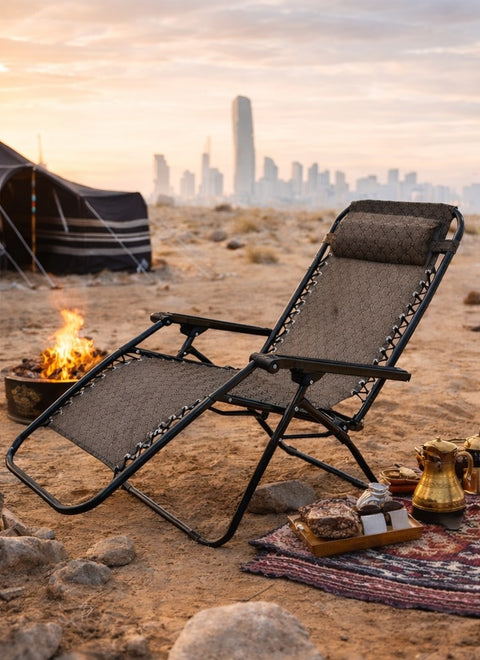 KKF Portable Foldable Reclining Lounge Chair with Adjustable Backrest for Camping & Outdoor Use