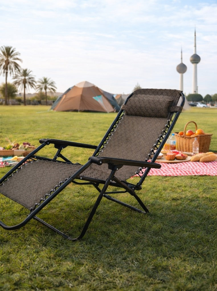 KKF Portable Foldable Reclining Lounge Chair with Adjustable Backrest for Camping & Outdoor Use