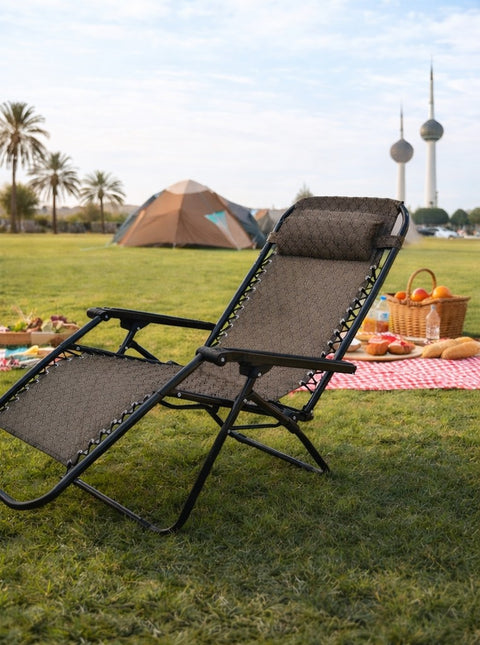 KKF Portable Foldable Reclining Lounge Chair with Adjustable Backrest for Camping & Outdoor Use