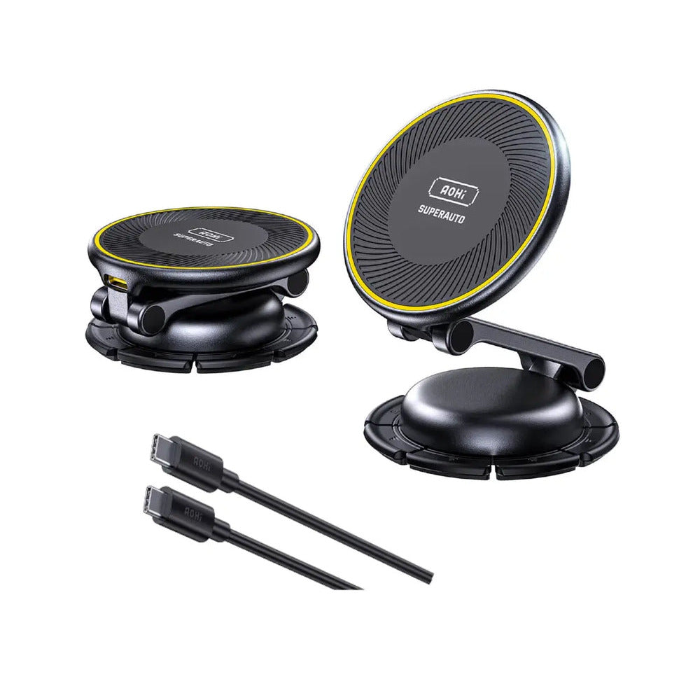AOHI SuperAuto Foldable 360 Magnetic Wireless Car Charger with USB-C Cable