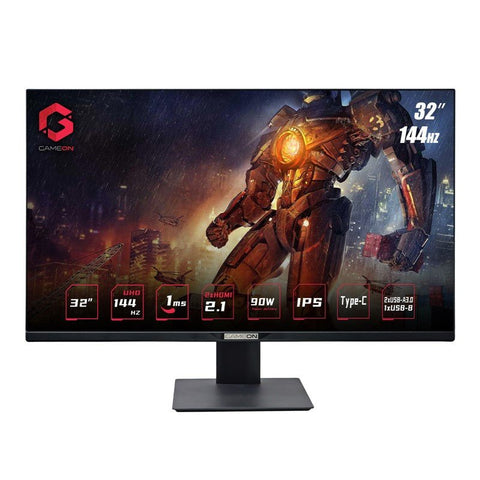 GAMEON 32inch UHD, 144Hz 1ms (3840x2160) 4K Flat IPS 90W, HDMI 2.1 Gaming Monitor With (USB Type-C) G-Sync & FreeSync (Support PS5) - Black