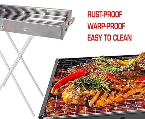 KKF Foldable Portable Barbecue Grill with Chrome-Plated Stand for Camping, Picnics, Outings & Vacations
