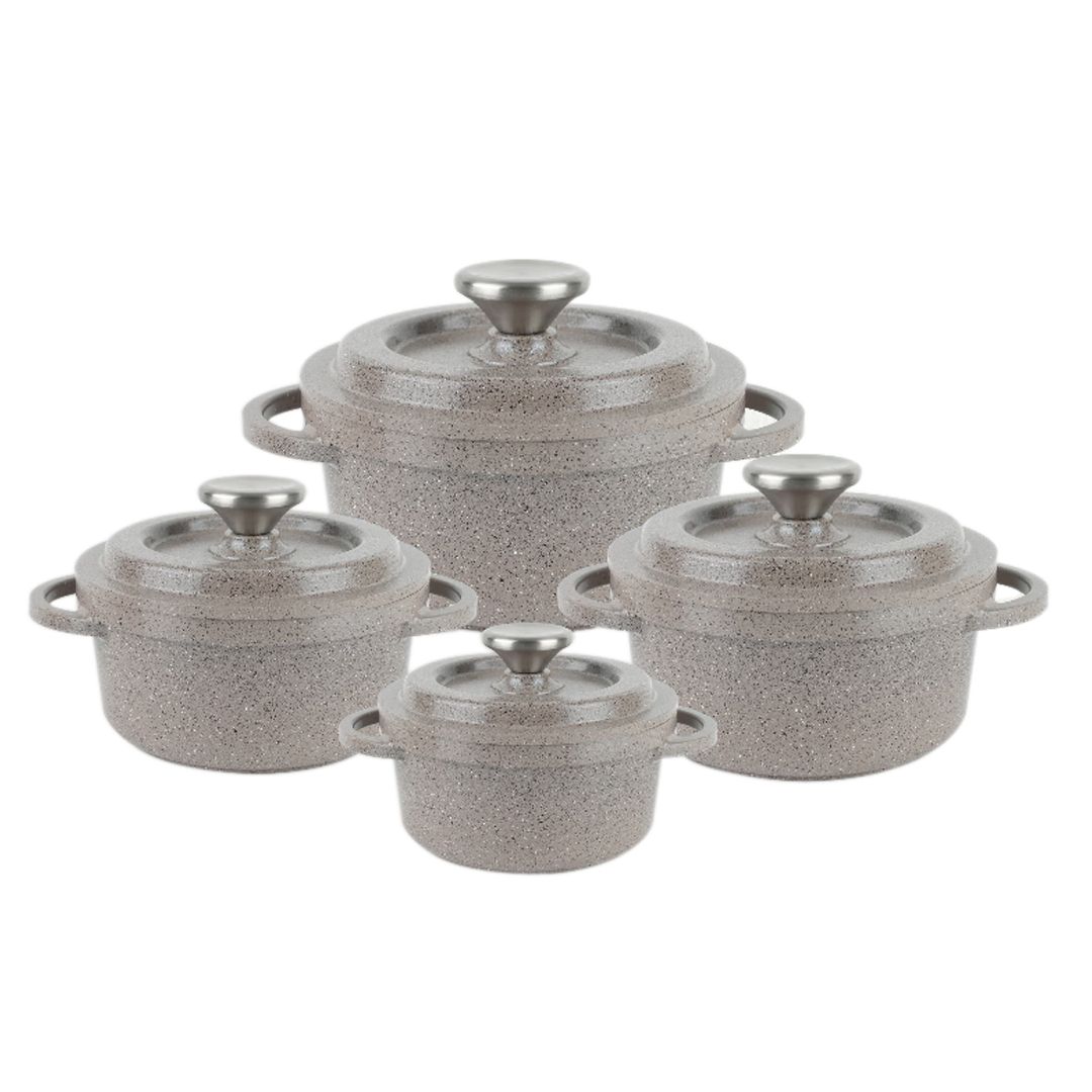 Core Ss22 Granite Cookware Collection Pots 8 Pcs Set 1.9 LTR + 2.6 LTR + 5.2 LTR + 7.6 LTR