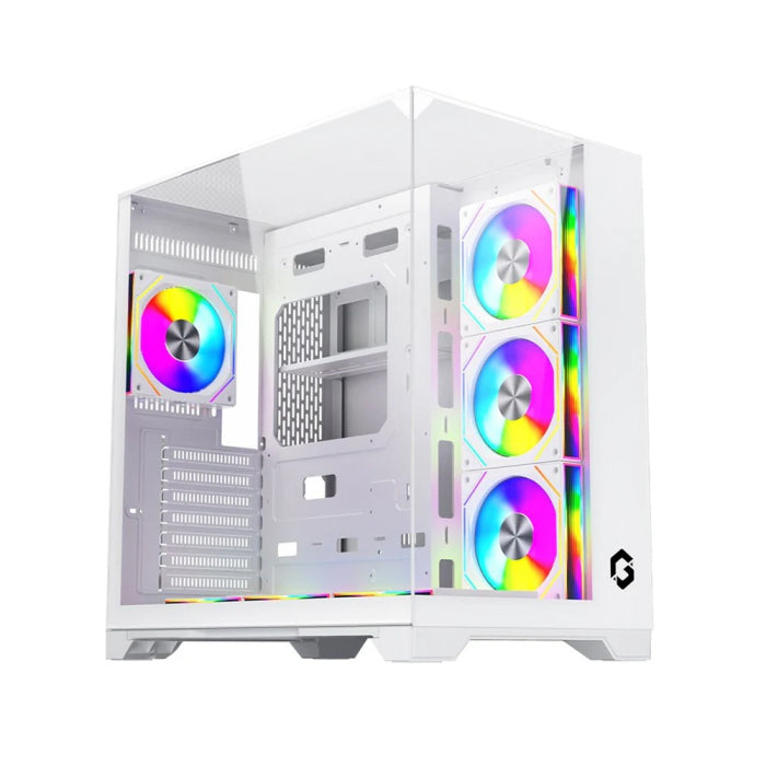 GAMEON GO-VALKYRIEI-A VaIkyriei Series Mid Tower Gaming Case من الزجاج ثلاثي الجوانب - أبيض