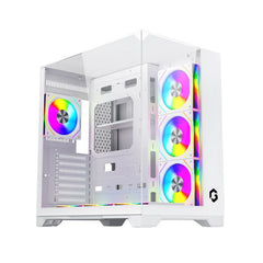 GAMEON GO-VALKYRIEI-A VaIkyriei Series Mid Tower Gaming Case من الزجاج ثلاثي الجوانب - أبيض