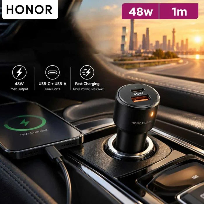 HONOR Select Car Charger 48W PD 1C 1A With C-C Cable 1M - Black