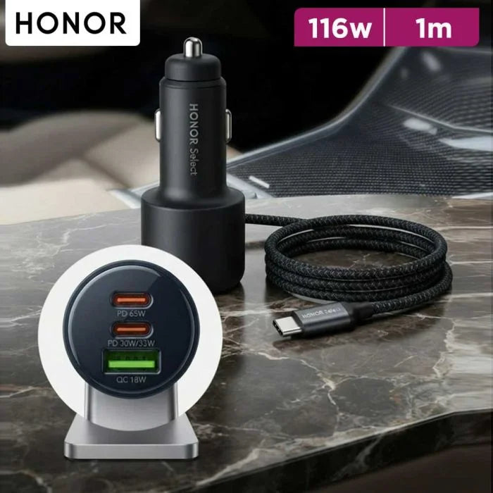 HONOR Select Car Charger 116W PD 2C 1A With C-C Cable 1M - Black