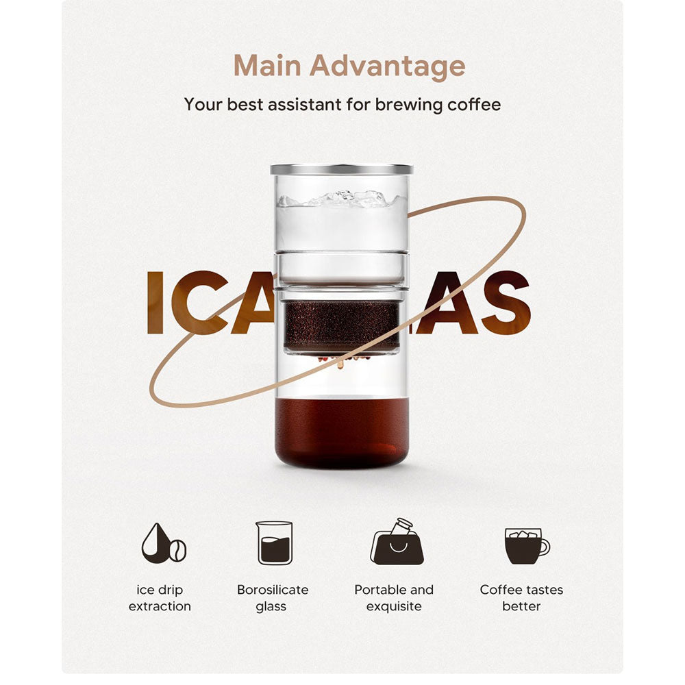 iCafilas Portable Cold Brew Coffee Maker 300ml with Borosilicate Glass Dripper & Stainless Steel Filter