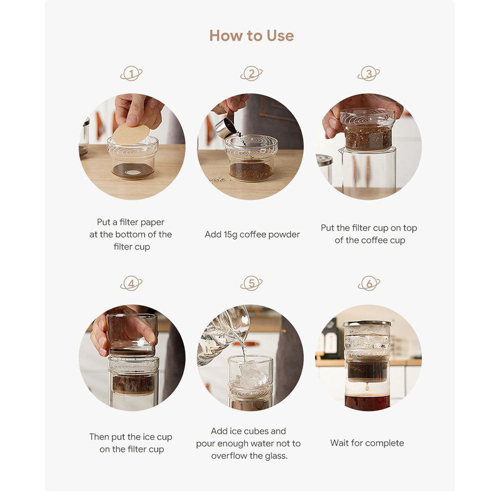 iCafilas Portable Cold Brew Coffee Maker 300ml with Borosilicate Glass Dripper & Stainless Steel Filter