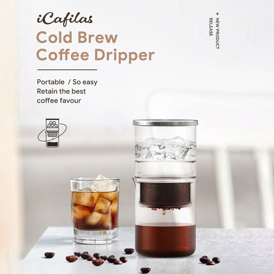 iCafilas Portable Cold Brew Coffee Maker 300ml with Borosilicate Glass Dripper & Stainless Steel Filter