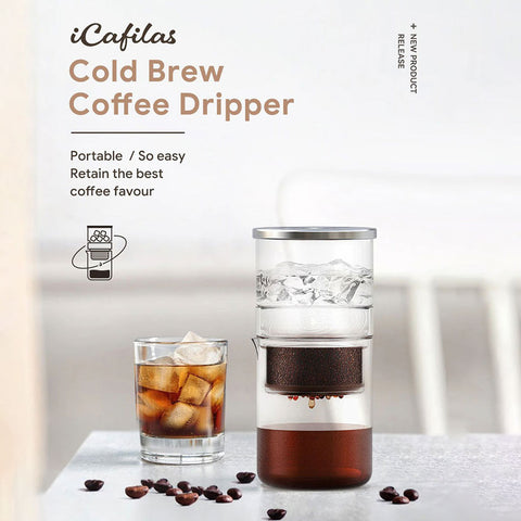 iCafilas Portable Cold Brew Coffee Maker 300ml with Borosilicate Glass Dripper & Stainless Steel Filter