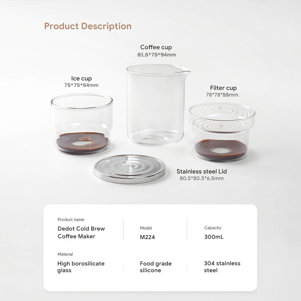 iCafilas Portable Cold Brew Coffee Maker 300ml with Borosilicate Glass Dripper & Stainless Steel Filter