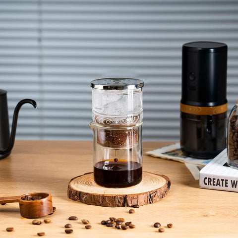iCafilas Portable Cold Brew Coffee Maker 300ml with Borosilicate Glass Dripper & Stainless Steel Filter