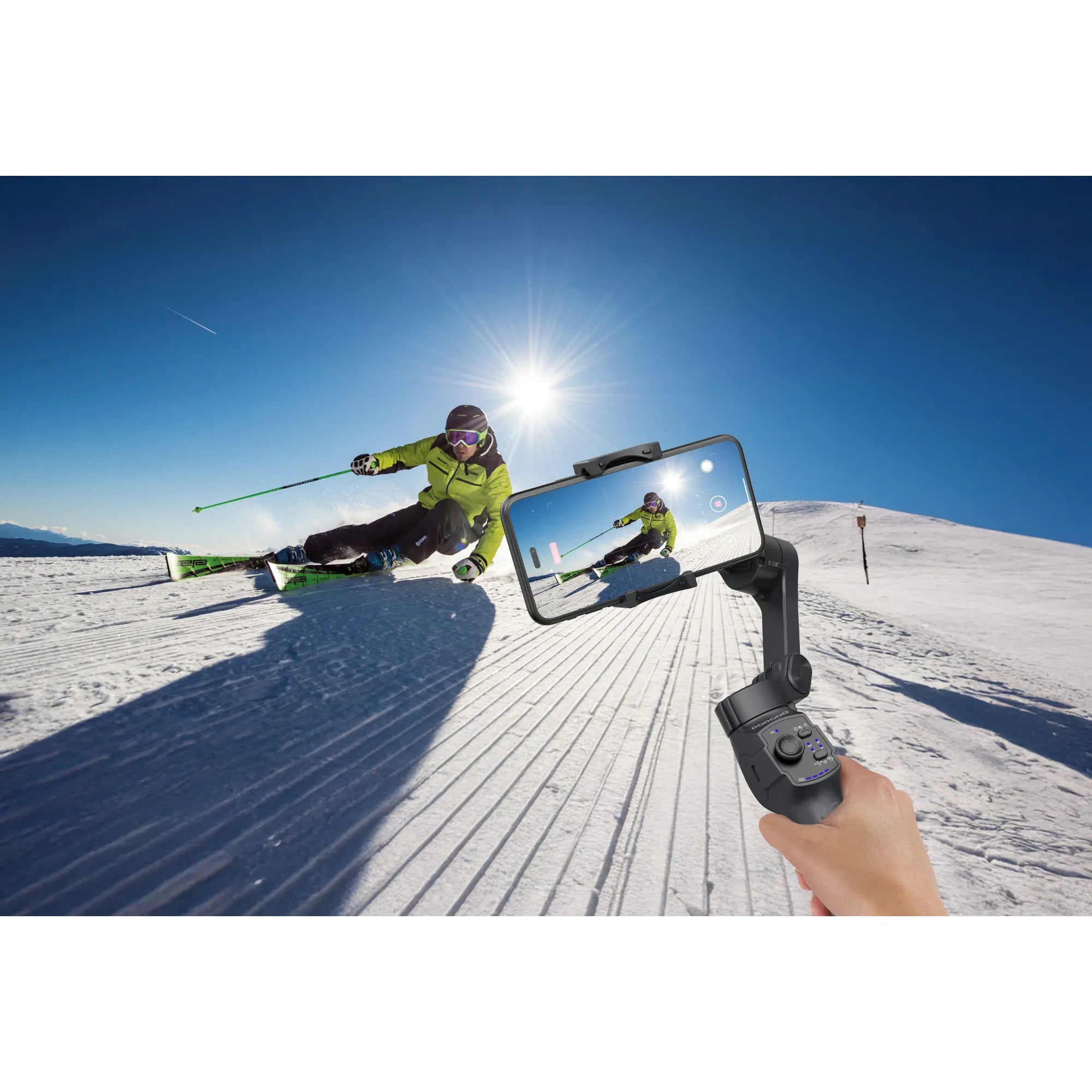 Porodo 3-Axis Gimbal Stabilizer with Magnetic Fill Light, Smart Tracking & 3600mAh - Black