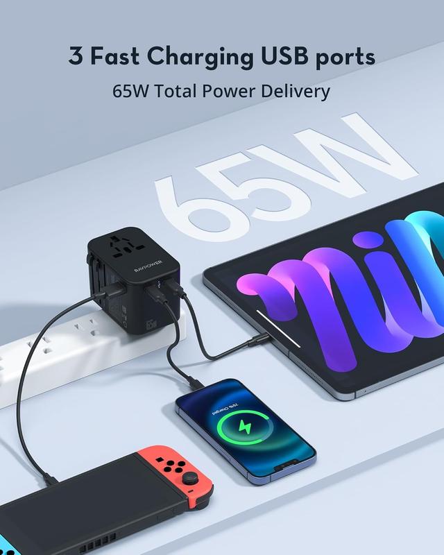 Ravpower RP-PC1034  Travel Charger PD PIONEER 65W 3-Port - Black