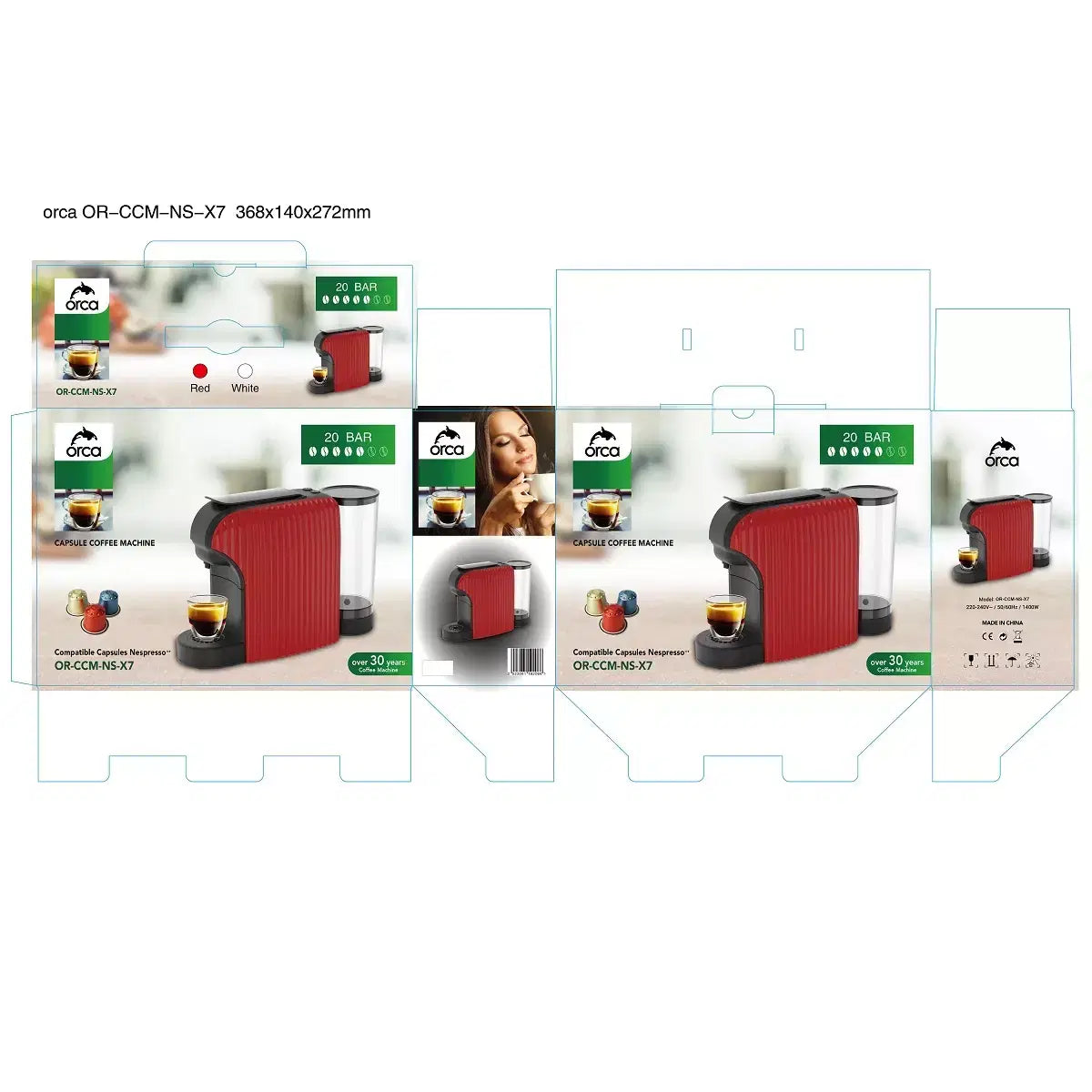 Orca Coffee Machine 1400 Watts 850ml, Red - OR-CCM-NS-X7(R)