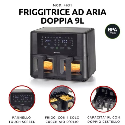 Ariete Dual Air Fryer, 2400W, 9L, Black - MOD4631