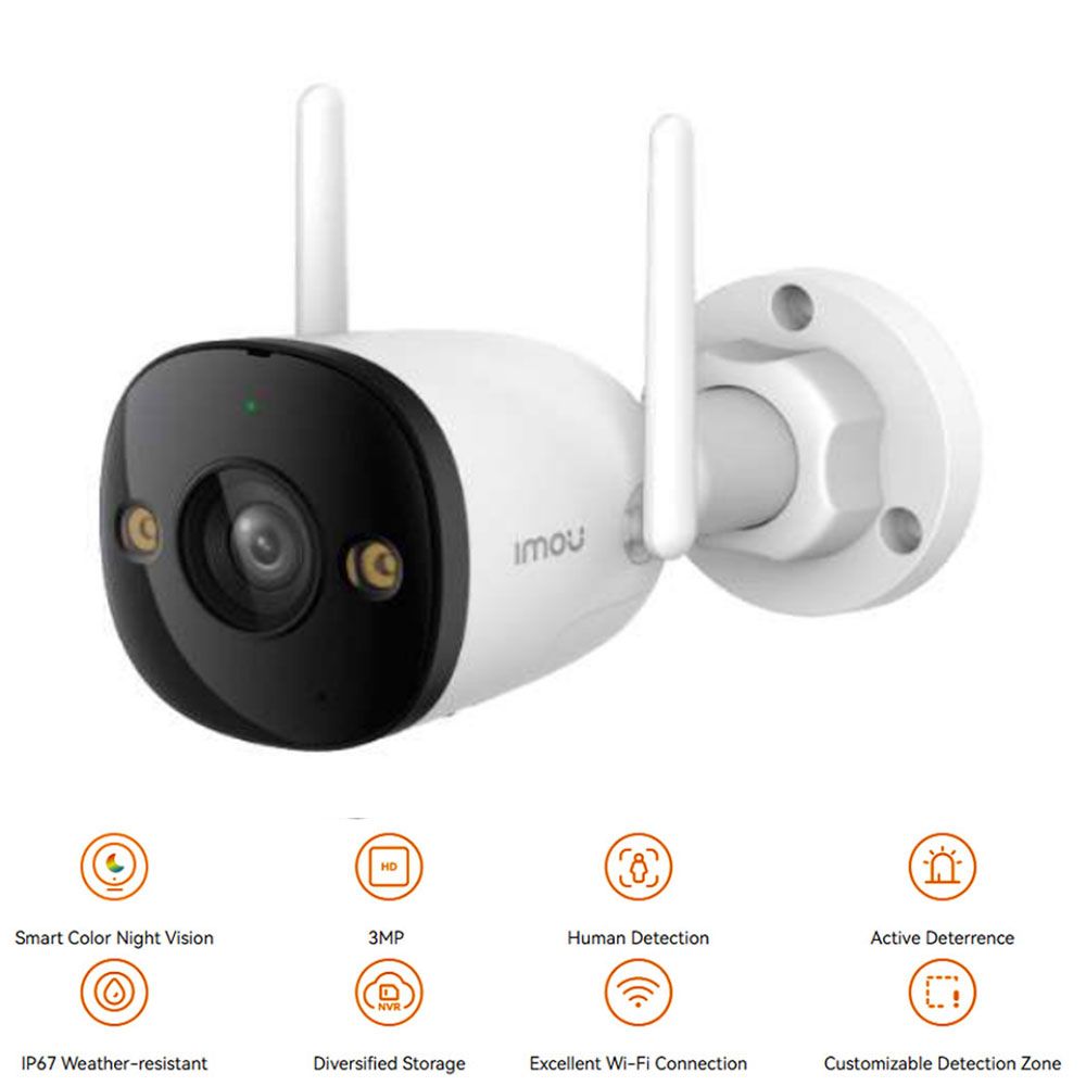 Imou 2E Secuirty Camera 3MP H.265 Bullet Wi-Fi Camera Full Color Weatherproof