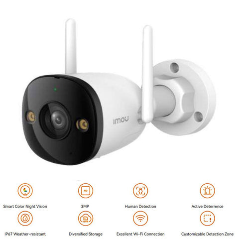 Imou 2E Secuirty Camera 3MP H.265 Bullet Wi-Fi Camera Full Color Weatherproof