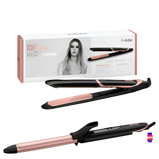 Babyliss Professional Styling Bundle: 24mm Ceramic Ionic Straightener + 19mm LED Curling Iron