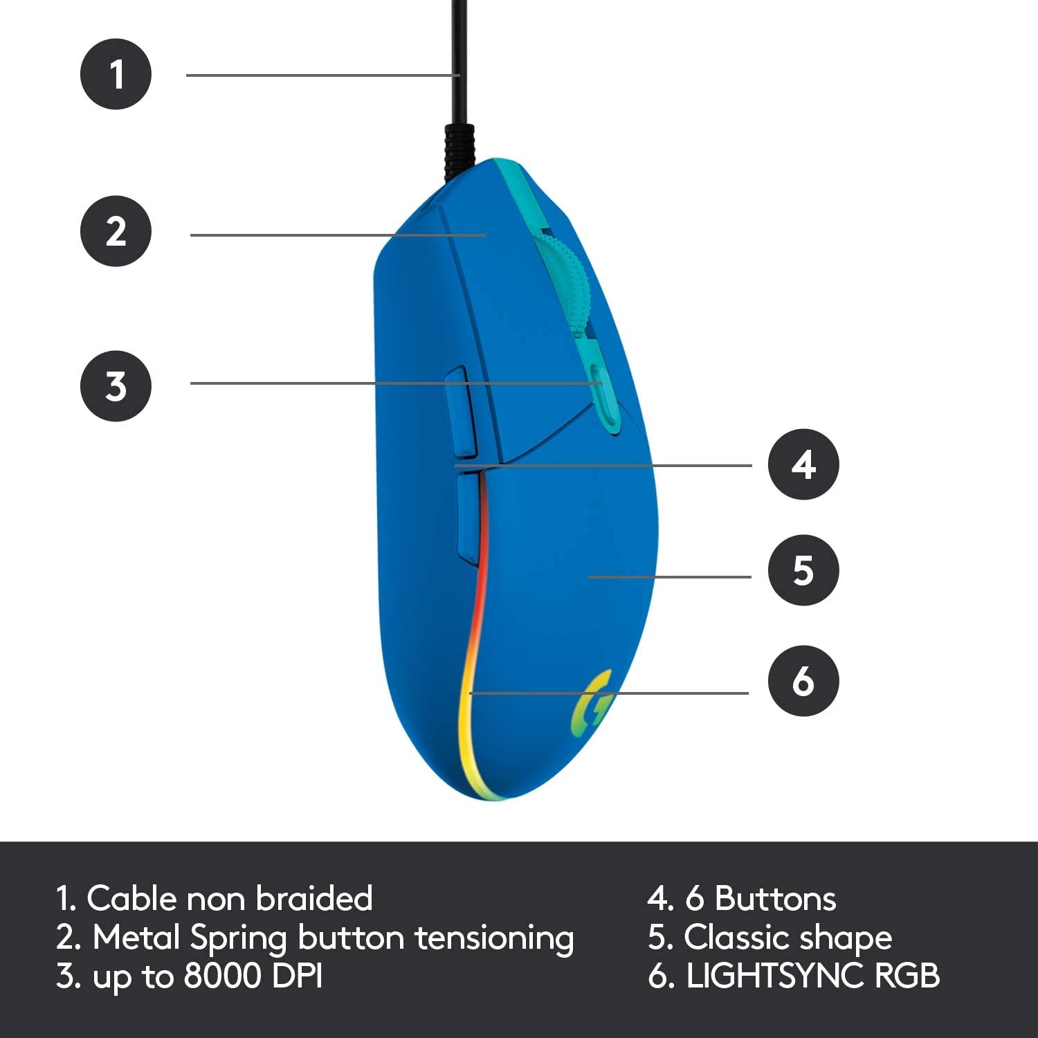 Logitech G203 LIGHTSYNC RGB Lighting Gaming Mouse - Blue - Level UpLogitechPC Accessories5.10E+12