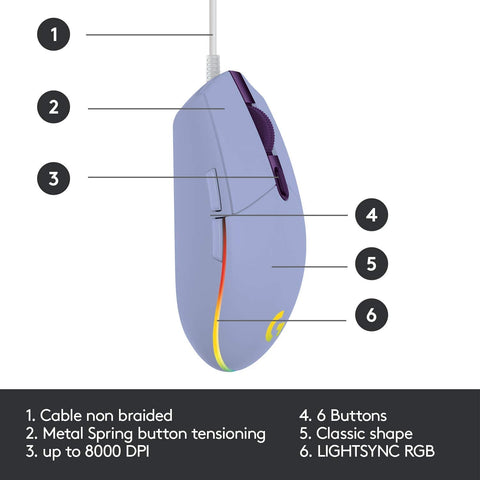 Logitech G203 LIGHTSYNC RGB Lighting Gaming Mouse - Lilac