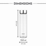 Borosil Neo 550ml Clear Borosilicate Glass Water Bottle, Scratch Resistant Airtight Leakproof Refrigerator Safe Dishwasher Safe Bottle for Water, Juice and Infused Drinks