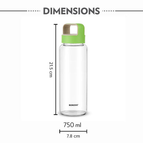 Borosil Borosilicate Glass Water Bottle with Leakproof Airtight Lid, Fridge Safe Wide Mouth Clear Bottle