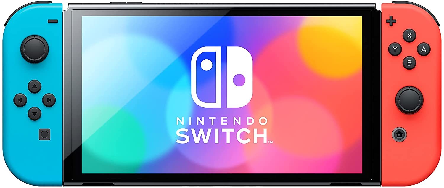 نموذج OLED لجهاز Nintendo Switch مع Joy Con باللونين الأحمر النيون والأزرق النيون