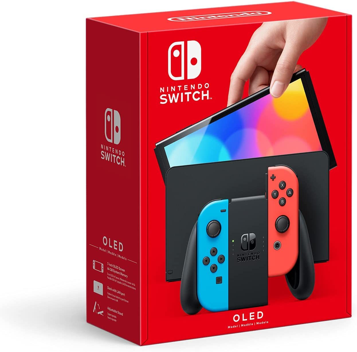 نموذج OLED لجهاز Nintendo Switch مع Joy Con باللونين الأحمر النيون والأزرق النيون