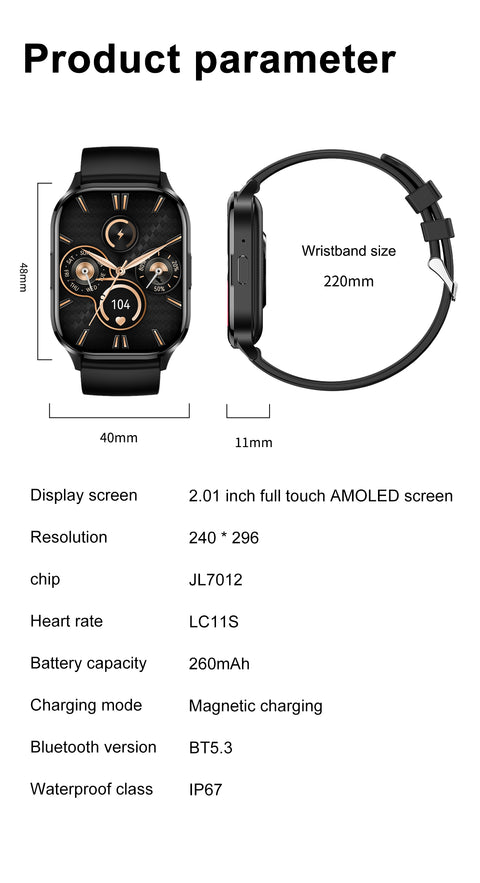 SIA SW 8002 Smart watch ,Amoled BT call(Black)