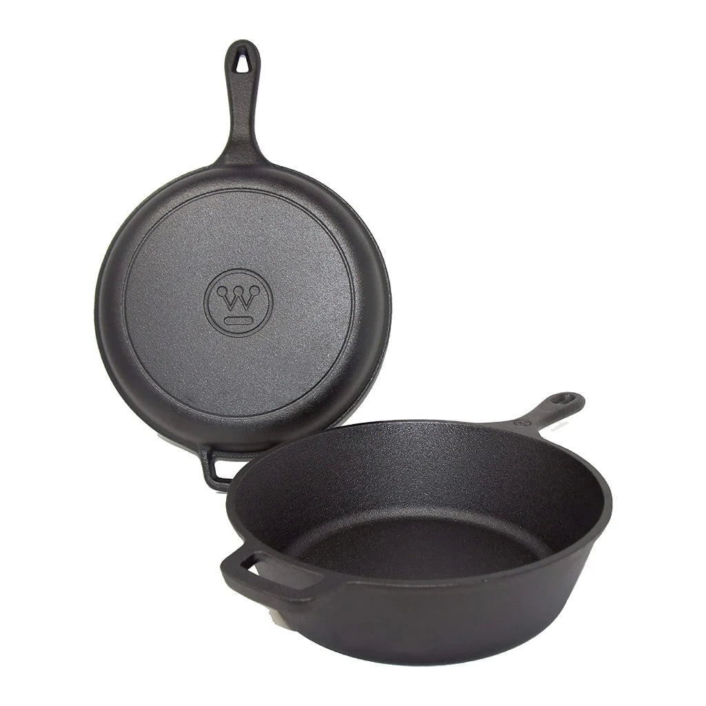 Westinghouse 3-Quart Pre-Seasoned Cast Iron Dutch Oven with 10.25-Inch Skillet Lid – Black