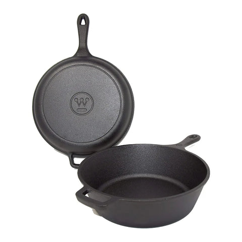 Westinghouse 3-Quart Pre-Seasoned Cast Iron Dutch Oven with 10.25-Inch Skillet Lid – Black