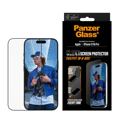 PanzerGlass Screen Protector iPhone 17, 17 Pro, 17 Air, 17 Pro Max | Ultra-Wide Fit w. Fastfit in-a-box