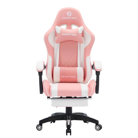 Oartex Model LD034 PVC Gaming Chair With Footrest - Pink & White