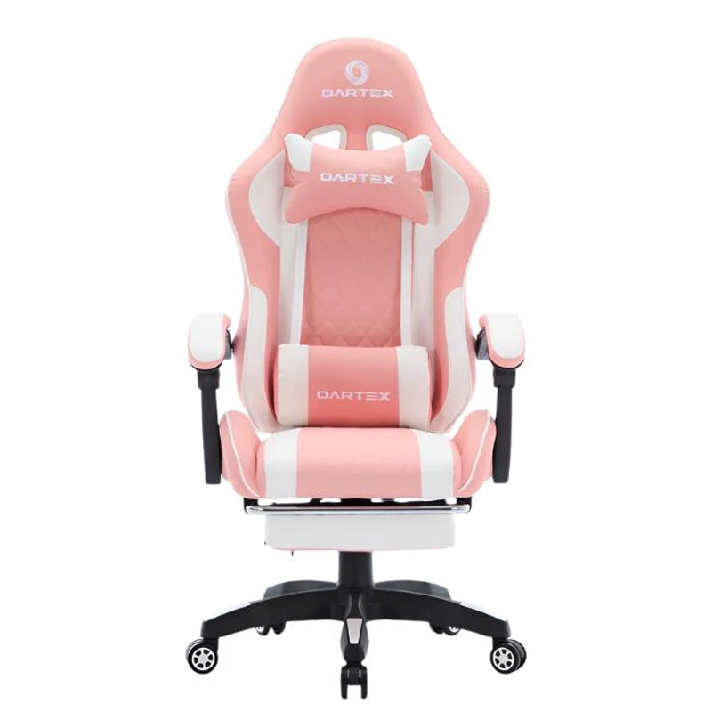 Oartex Model LD034 PVC Gaming Chair With Footrest - Pink & White