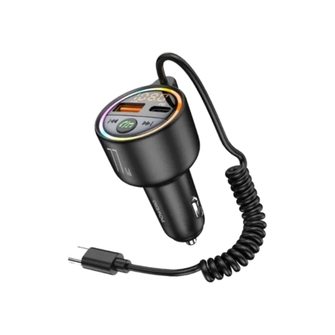 مرسل FM من Powero Plus مع كابل USB-C مدمج بقدرة 65W - أسود