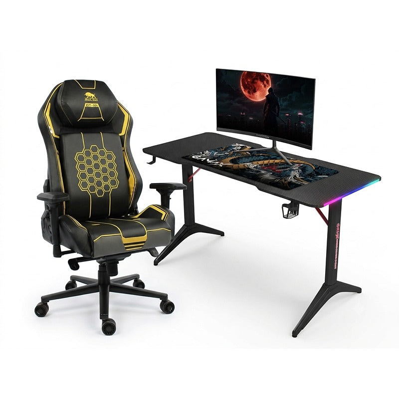 Ultimate 3-in-1 Pro Gaming Setup Bundle: GameOn 24" 180Hz Curved Monitor + Gamax RGB Carbon Desk + Black Bull Gaming Chair
