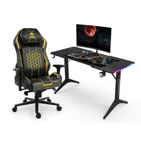 Ultimate 3-in-1 Pro Gaming Setup Bundle: GameOn 24" 180Hz Curved Monitor + Gamax RGB Carbon Desk + Black Bull Gaming Chair