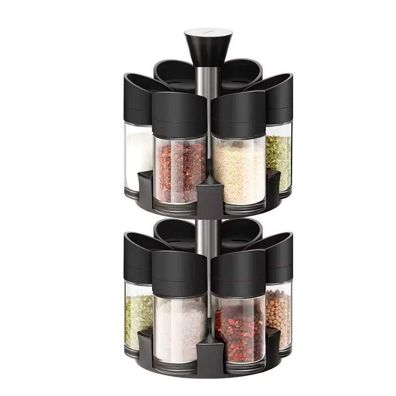12-Piece 360° Revolving Spice Rack Set with 230ML Glass Jars