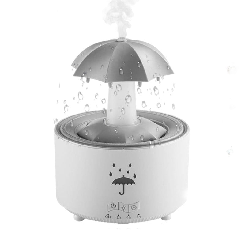 Rain Umbrella Humidifier, 7 Color LED Rotating Aroma Diffuser - White