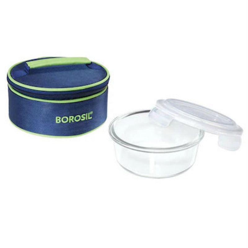 Borosil Glass Tiffin Lunch Box with Blue Carry Bag – 620 ml
