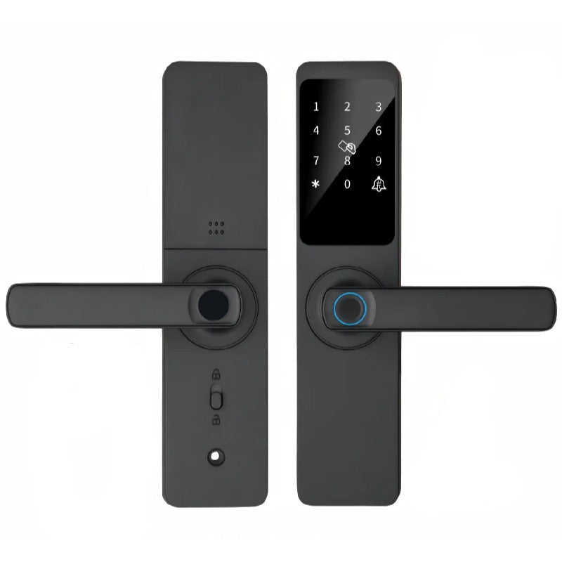 Smart Fingerprint Door Lock with Touch Keypad, RFID Card, Tuya App Control & Temporary Password Unlock for Indoor Wooden Doors