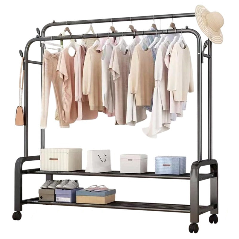 Double Layer Metal Clothes Rack with Wheels