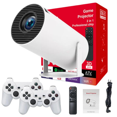 Smart WiFi 6 Gaming Projector with Dual Wireless Controllers, 1080P HD Resolution, 4K Support, Auto Keystone & Android 11 - Portable Home Theater System